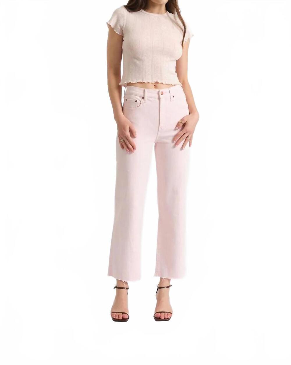 NEW DAZE pleaser high rise wide ankle jeans in think pink